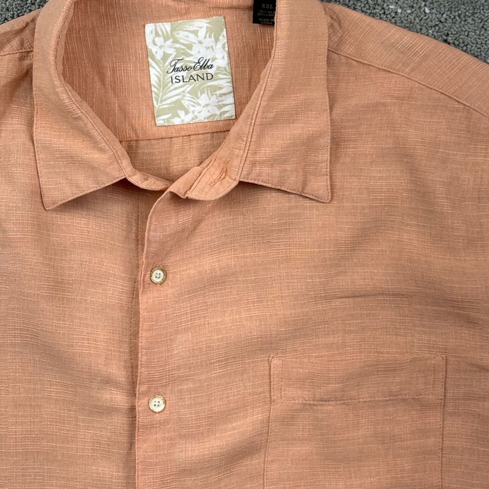 Tasso Elba Island Shirt Mens XXL Peach Silk Linen Short Sleeve Tropical Casual
